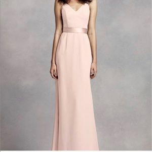 Vera Wang Long V Neck Crepe Gown with Open Back